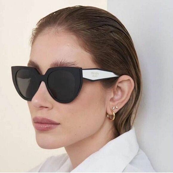 NEW Prada PR14WS 09Q-5S0 Black Talc Gray Cat Eye Oversized Women Sunglasses - Picture 1 of 11